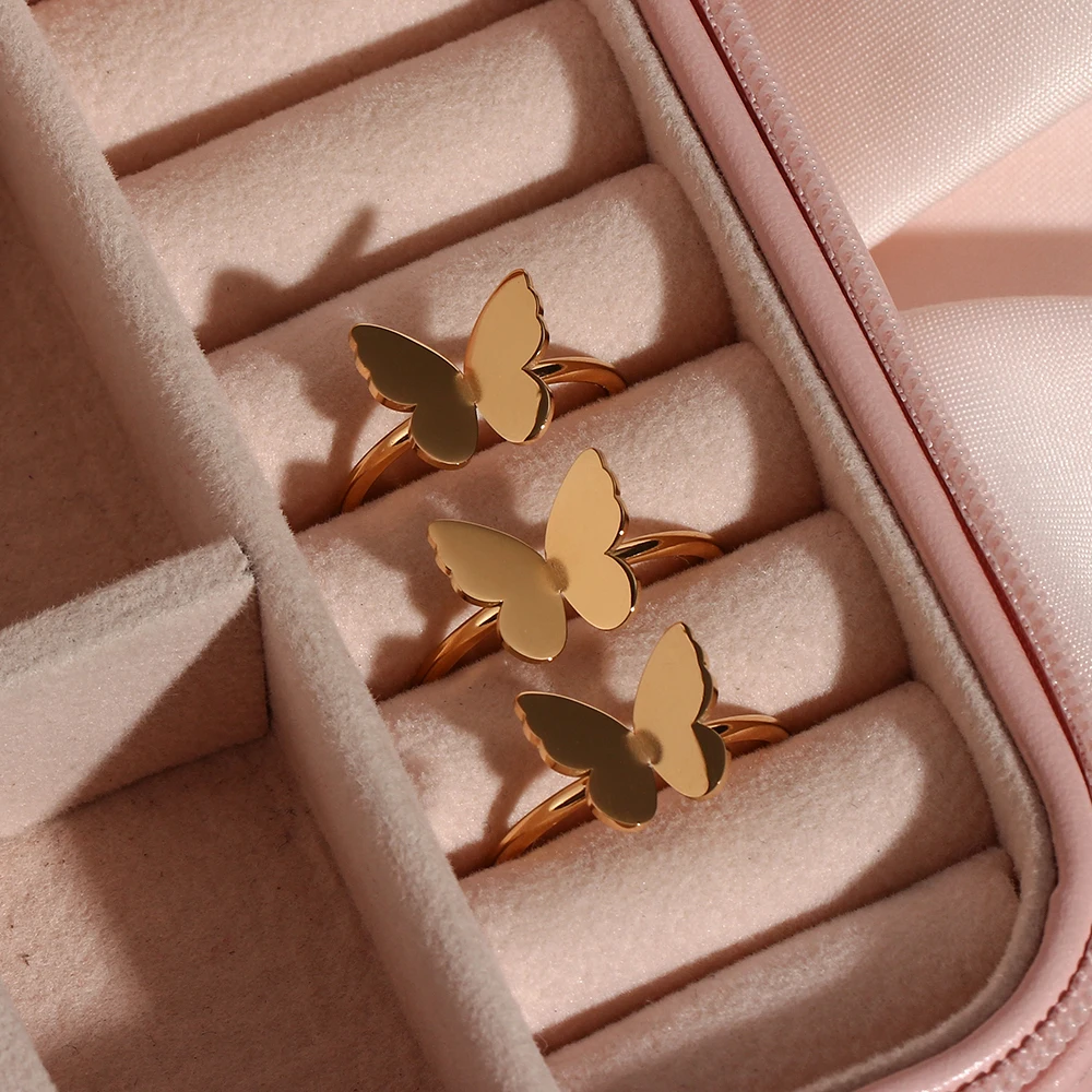 

21 Trendy Stainless Steel Gold Plated Waterproof Tarnish Free Butterfly Size 6 7 8 Gifts Girls Present Rings For Women
