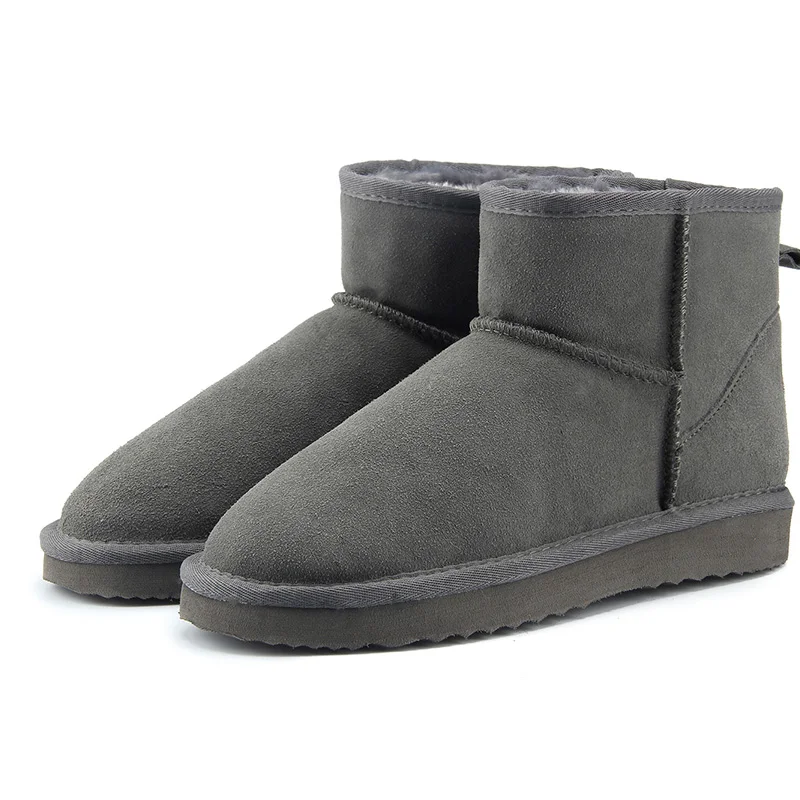 Серый Australia Women Snow Boots Genuine Cowhide Leather Ankle Boots Warm Winter Boots Woman shoes large size 34-44 - Цвет: Серый