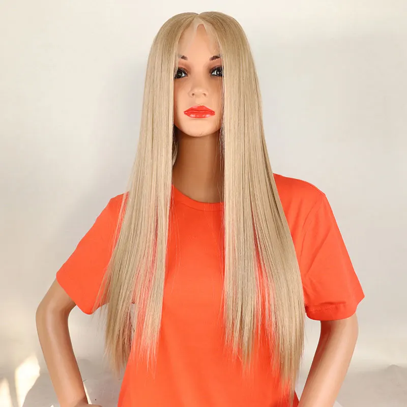 BM Золотой Блонд 13*6 прямой синтетический парик на кружеве без клея термостойкие волокна волос натуральные волосы для женщин вечерние парики