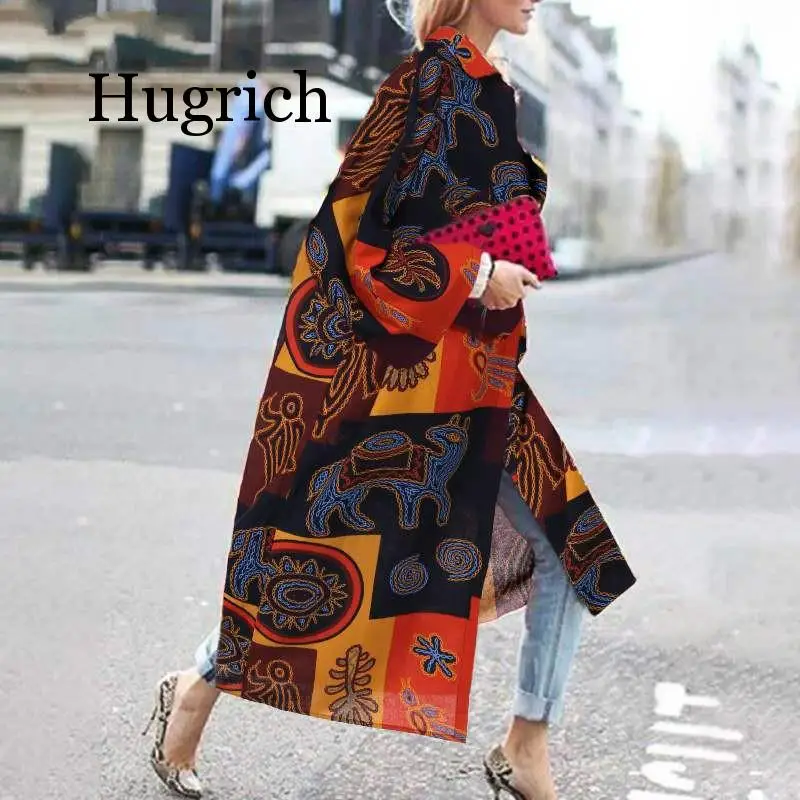 

2020 Vintage Printed Cardigan Women Open Front Cotton Coat Female Lapel Neck Long Sleeve Casual Outwear Plus Size Jackets