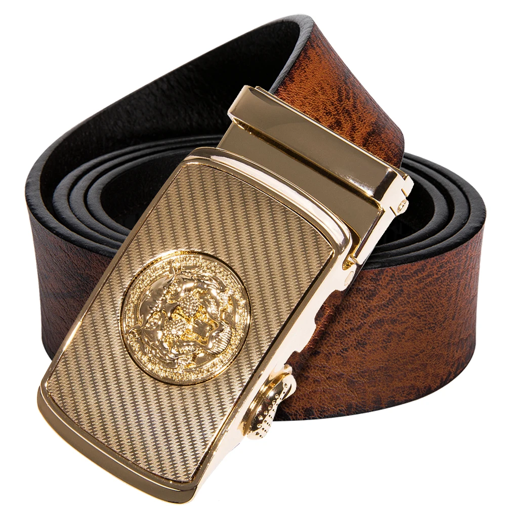 Novelty Buckle Belt for Men Real Leather Belt Gold Automatic Ratchet ...