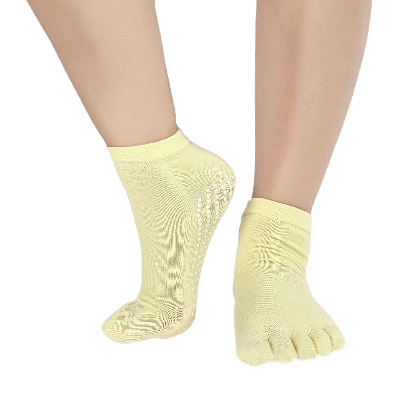 solid yellow Женские нескользящие носки для йоги, нескользящие носки, женские носки для балета, танцев, тренажерного зала, фитнеса, пилатеса, балета - Цвет: solid yellow