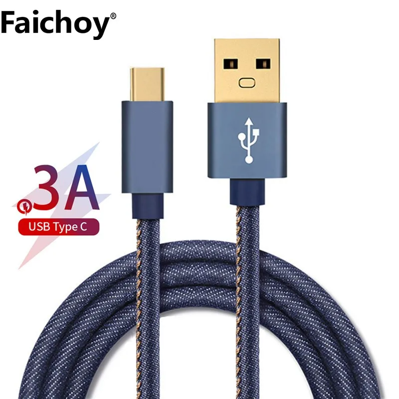 

3A USB Type C Luxury Fast Charging usb c cable Denim Type-c data Cord Charger usb-c For Huawei Plus Samsung S8 9 S10 Plus Xiaomi
