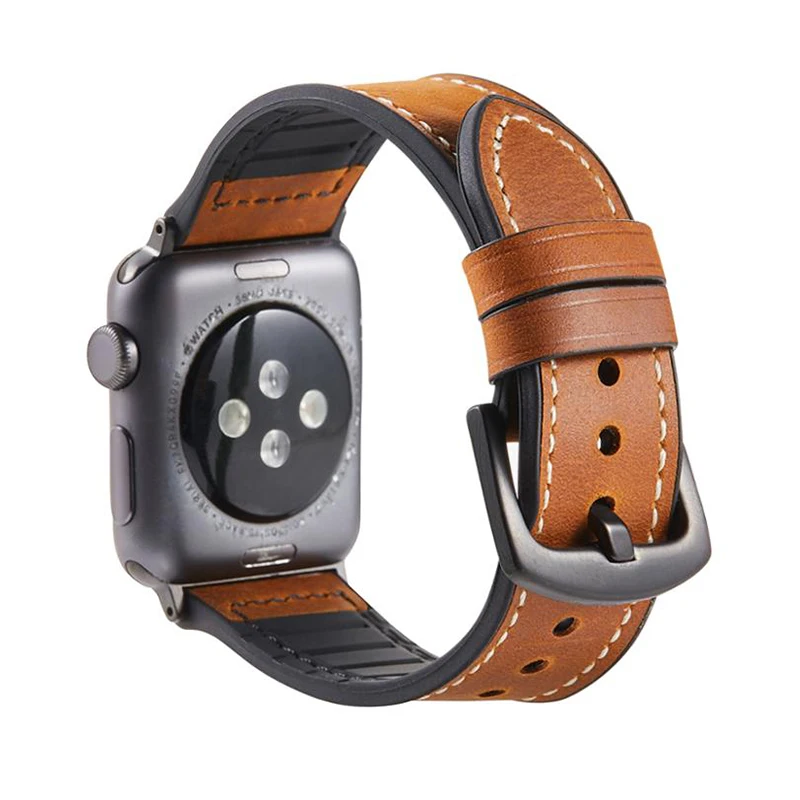 

Silicone & Crazy Horse Leather strap for apple watch strap 42mm 38mm apple watch band 4 5 44mm 40mm iwatch belt 3/2/1