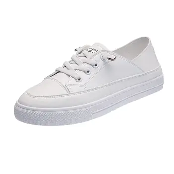 

Summer Lace Up Flats Shoes Pu Leather Breathable Sneakers Casual versatile lace-up Small white shoes