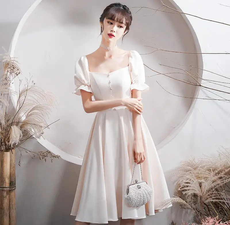 New Champagne Bridesmaid Dresses Short Satin Korean Simple Wedding Party Dresses robe de soir&eacute;e de mariage vestidos festas