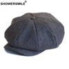 SHOWERSMILE Tweed Plaid Newsboy Cap Wool Men Hat British Style Gatsby Flat Cap Woolen Octagonal Cap Autumn Winter Male Beret ► Photo 3/6