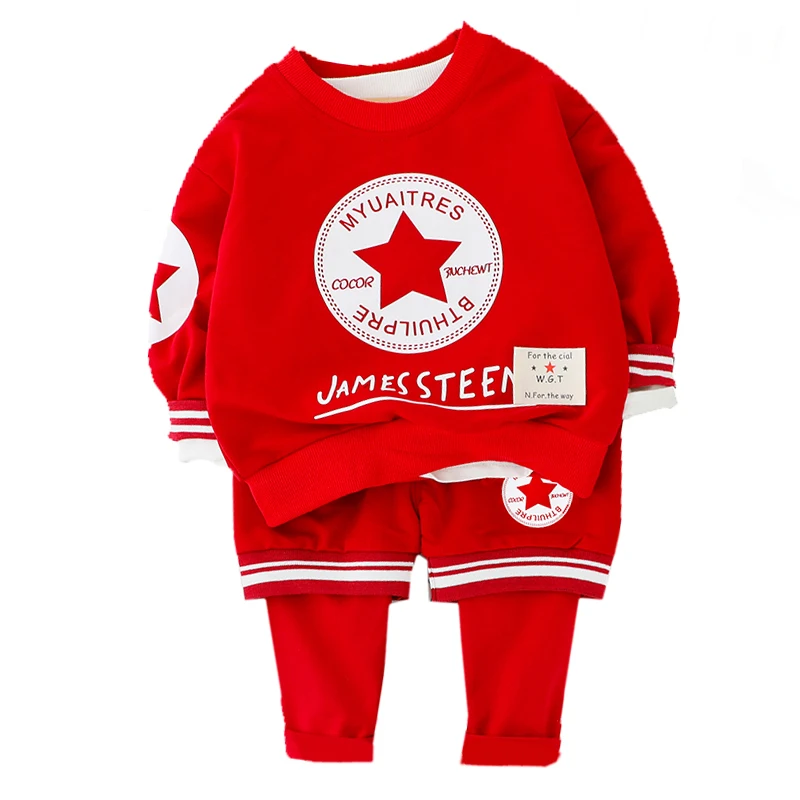 Комплект спортивной одежды с длинными рукавами для маленьких мальчиков, футболка с надписью+ штаны, 2 предмета, новинка года, весенне-осенняя верхняя одежда для маленьких мальчиков, От 1 до 4 лет - Цвет: Red No Shoes