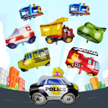

7pcs/ot Cartoon Car Balloons Fire Truck Car Train Foil Balloon Ambulance Children Gifts Birthday Party Decorations Kids Balls