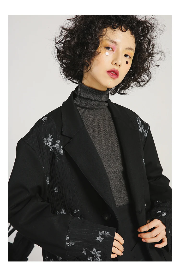 Loose Fit Black Both Side Wear Print Cotton-padded Jacket New Lapel Long Sleeve Women Coat Fashion utumn Winter 149