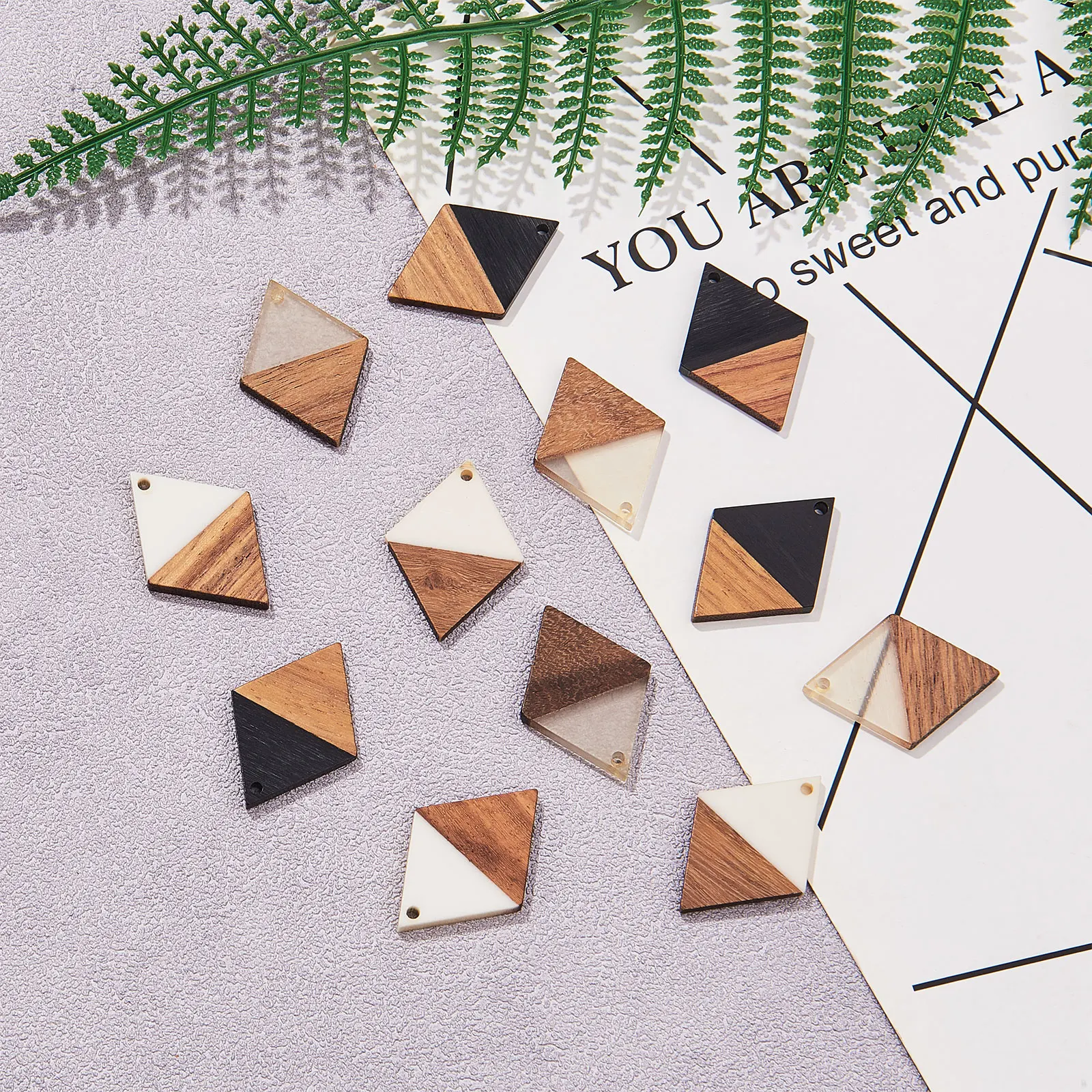 12Pcs Resin Wood Rhombus Charms For DIY Earrings Nekclace Pendant Jewelry Craft Making 34.5x24x3mm