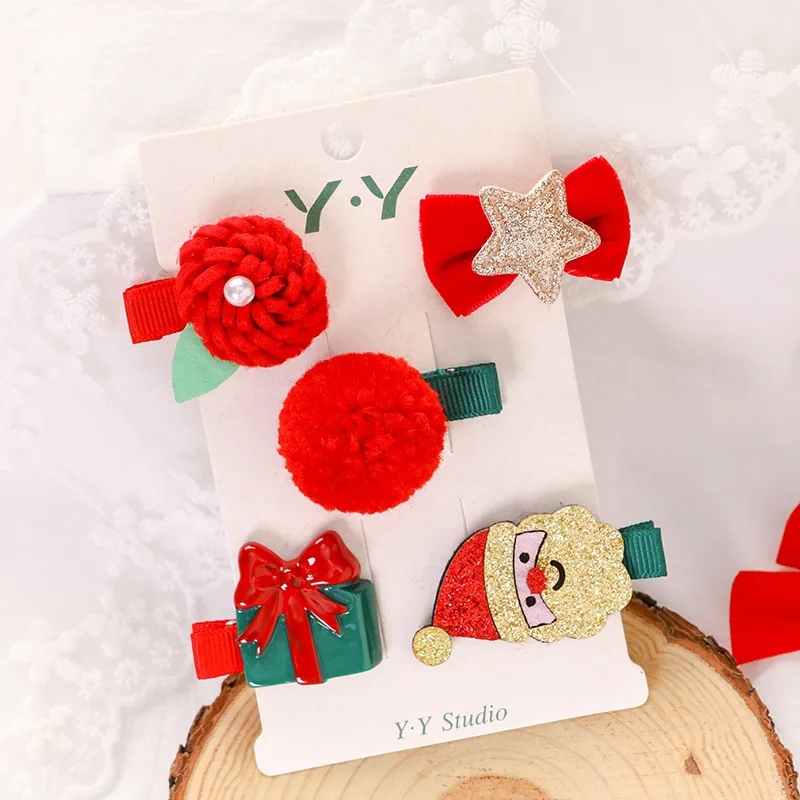 2~5pieces/set Christmas hairpin Santa hat snowman hairpin children hair accessories headdress princess Christmas gift