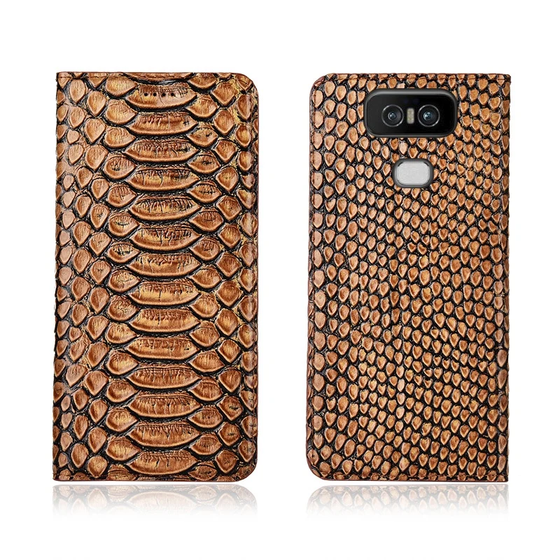  Python pattern genuine leather flip cover card slot holder for Asus Zenfone 6Z ZS630KL/Zenfone 6 20
