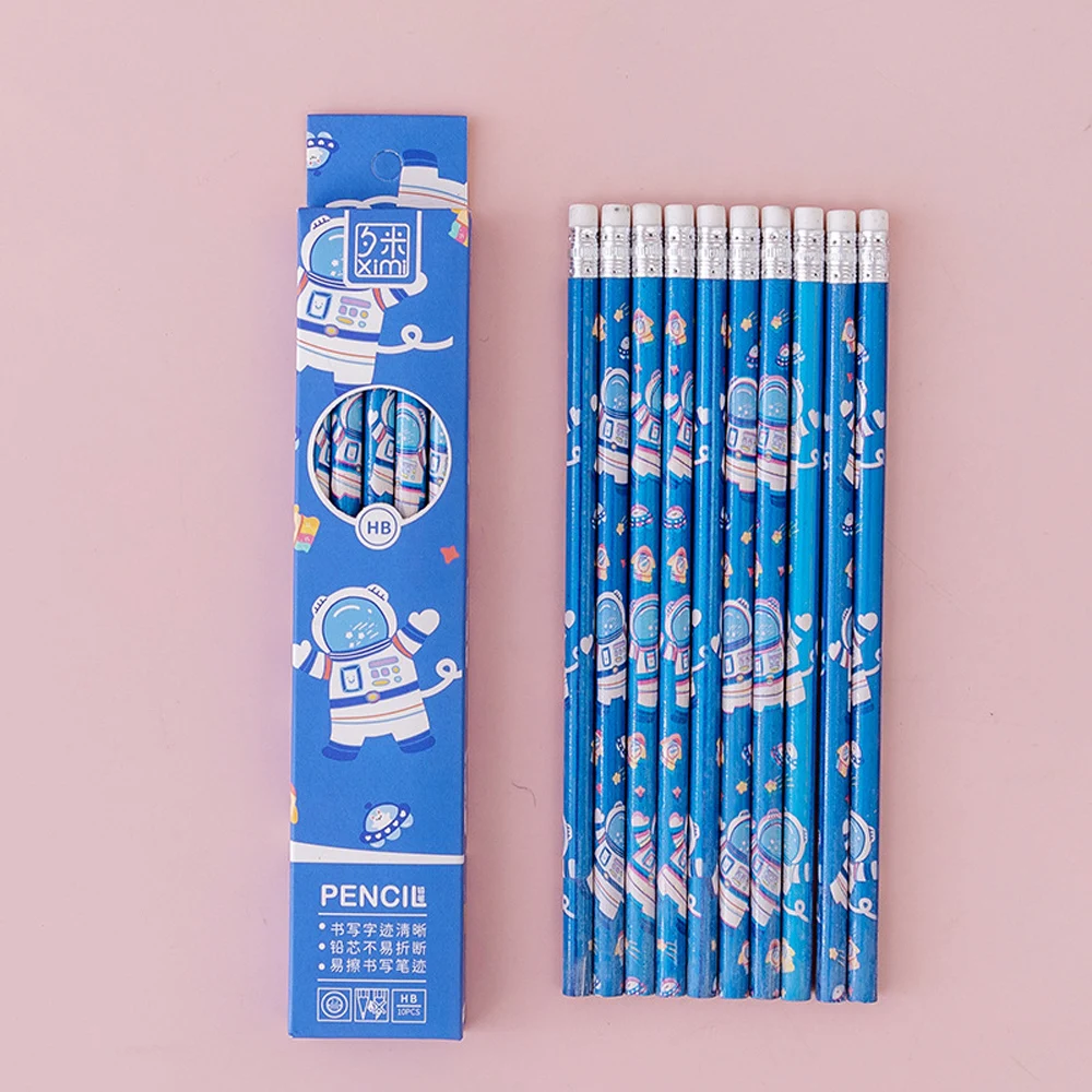 Space Theme HB Standard Sketch Pencil Set Wooden Pencil Lot Cartoon Art Supplies School Office Supplies 10 Pcs/set drawing set writing stationery