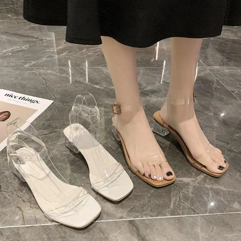 Женские летние сандалии CRR прозрачные женские туфли на блочном каблуке с