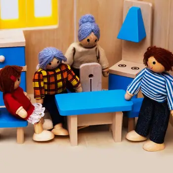 

Funny Cartoon Miniature Wooden Doll Furniture House Family Figures Toy for Child Pretend Play Educational Plaything