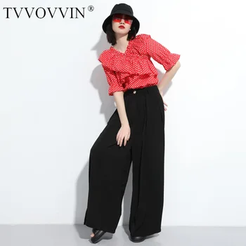 

TVVOVVIN 2020 SUMMER NEW Womens Casual Wide Leg Pants Pleated Solid Zipper Patchwork Loose Large Size Streetwear Fashion A220