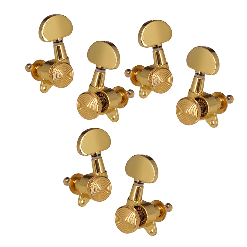 6 Pieces Lock Gear Guitar Tuning Pegs 3R3L Machine Head Knobs for Folk Guitar Replacement Golden