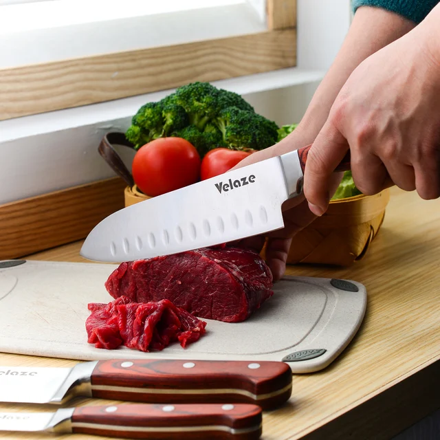 Velaze 14 Darabból Álló Konyhai Kés, Magas Széntartalmú Német Rozsdamentes Acél Éles Sápapos Hús Steak Kések Wodden Késtartóval - Image 2