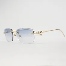 

Vintage Diamond Cut Rimless Sunglasses Men Women Outdoor Leopard Style Gafas Clear Glasses Meal Frame Oculos Shades with Case
