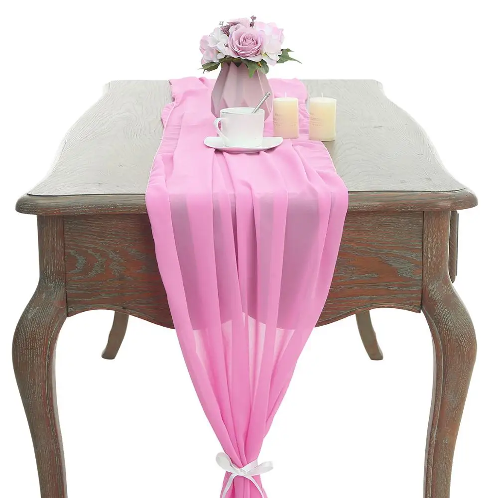 Элегантный красивый свадебный шифон настольная дорожка уникальный роскошный хорошее качество Аксессуары для скатерти вечерние событие банкет - Цвет: PINK