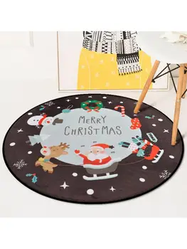 

Christmas Round Floor Carpet Cartoon Santa Print Door Mat Non-Slip Entryway Rug