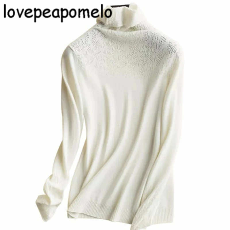 

New Spring Autumn Sweaters Women's Turtleneck Knitted Hollow Out Casual Slim Female Pullover Tops Quality Ladies Base Clothing