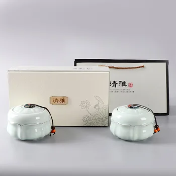 

The new lotus tea packaging gift box empty box universal black tea Tieguanyin sealed tea can ceramic double can