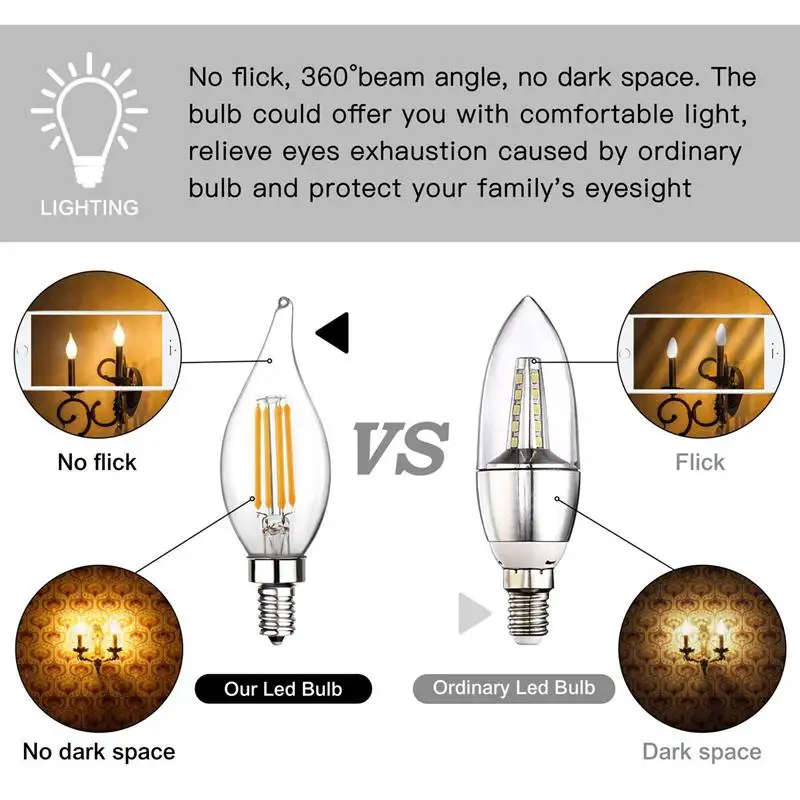 E12 светодиодный подсвечник 60 Вт эквивалентная диммируемая светодиодная люстра лампочка 6 Вт 2700 к теплый белый 550лм CA11 пламенная заостренная Свеча лампа wi-Fi