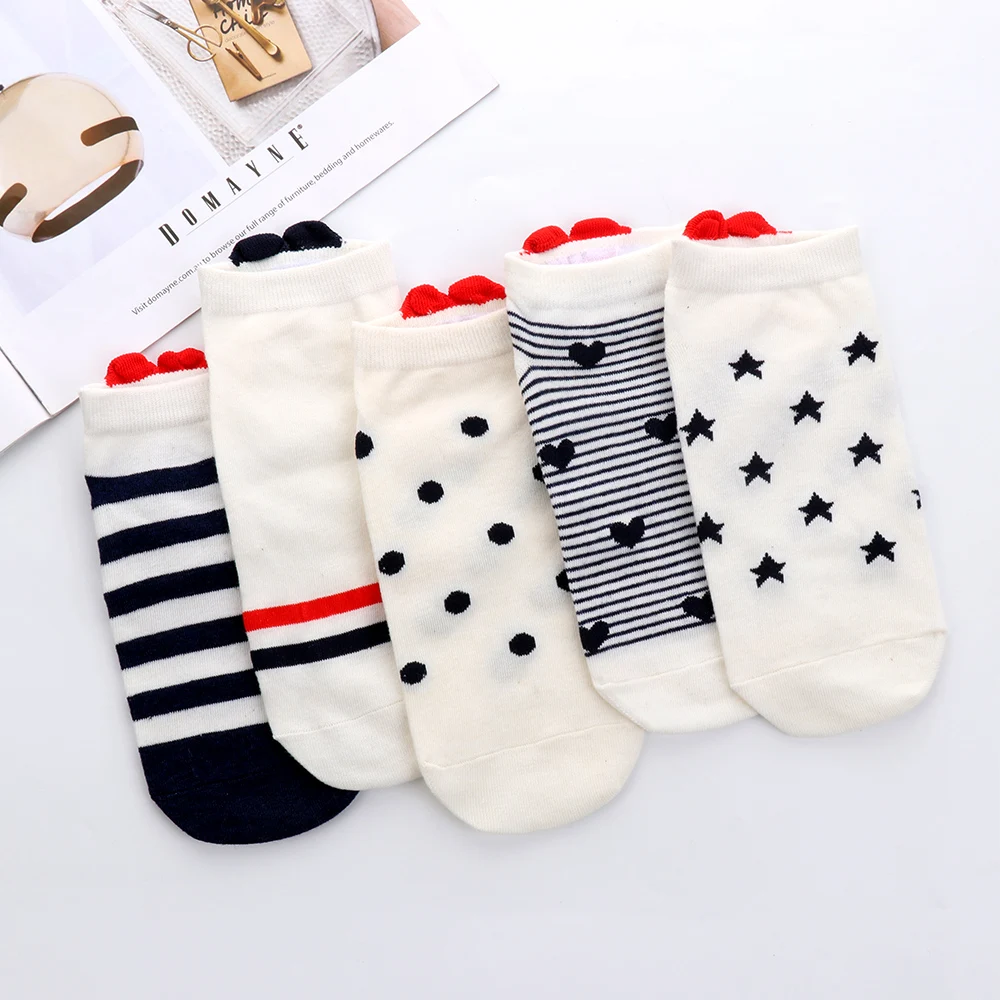 

Kawaii Women 3D Ear socks Red Heart Pattern Cute Campus Simple Basic Fresh Female Happy socks Sweet girls