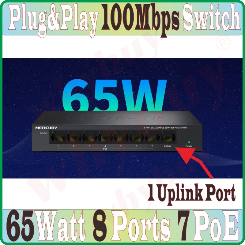 8 портов 1 порт связи 7 poe 65 Вт 100 Мбит/с MCU PoE коммутатор Ethernet сетевой LAN концентратор