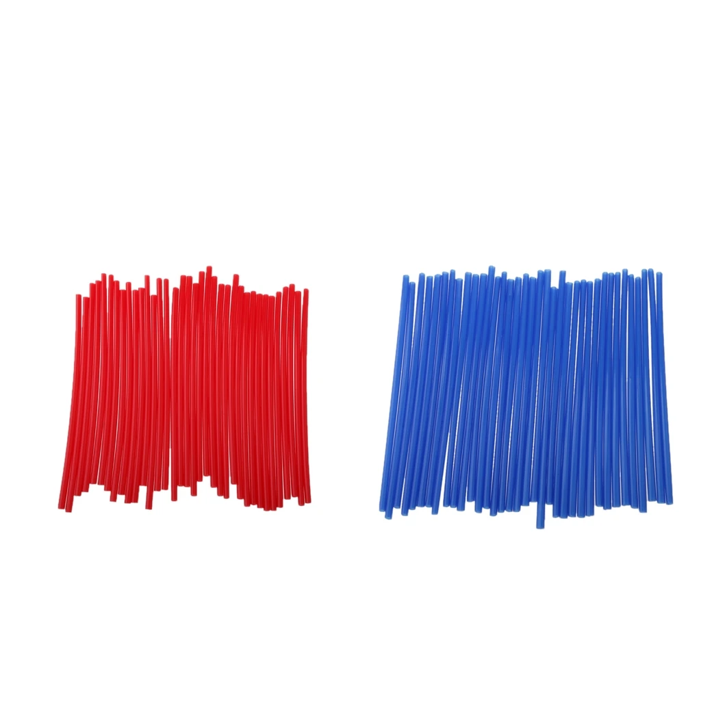 72 Pieces Blue & Red Kit Motorbike Street Bike Wheel Spoke Wrap Skin Trim Cover Pipe