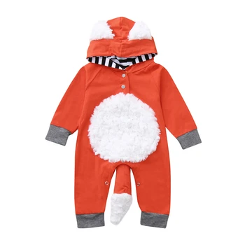 

Newborns Hooded Romper 3D Cartoon Fox Plush Patchwork Infant Boy Girls Autumn Winter Long Sleeve Jumpsuit Baby Clothes 3-18M A20