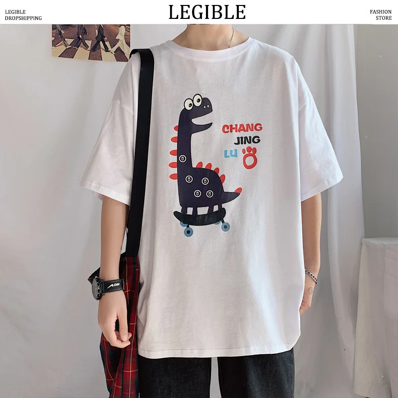 

LEGIBLE NEW 2020 Korean Casual Loose Men T Shirt Summer Oversize Tshirt Men Japanese O Neck Funny Printed Short Sleeve TShirt