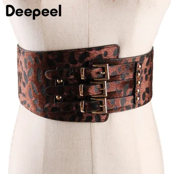 

Deepeel 1pc 11cm*73-85cm Women Leopard Print PU Cummerbunds Horsehair decoration elastic elastic irregular wide waistband CB648
