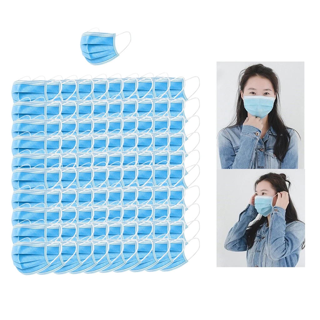 

100x Disposable 4 Layer Half Face Mask Outdoor Cycling Ski Sport Anti-dust Protective Face Cover w/ Earrings for Unisex Adults
