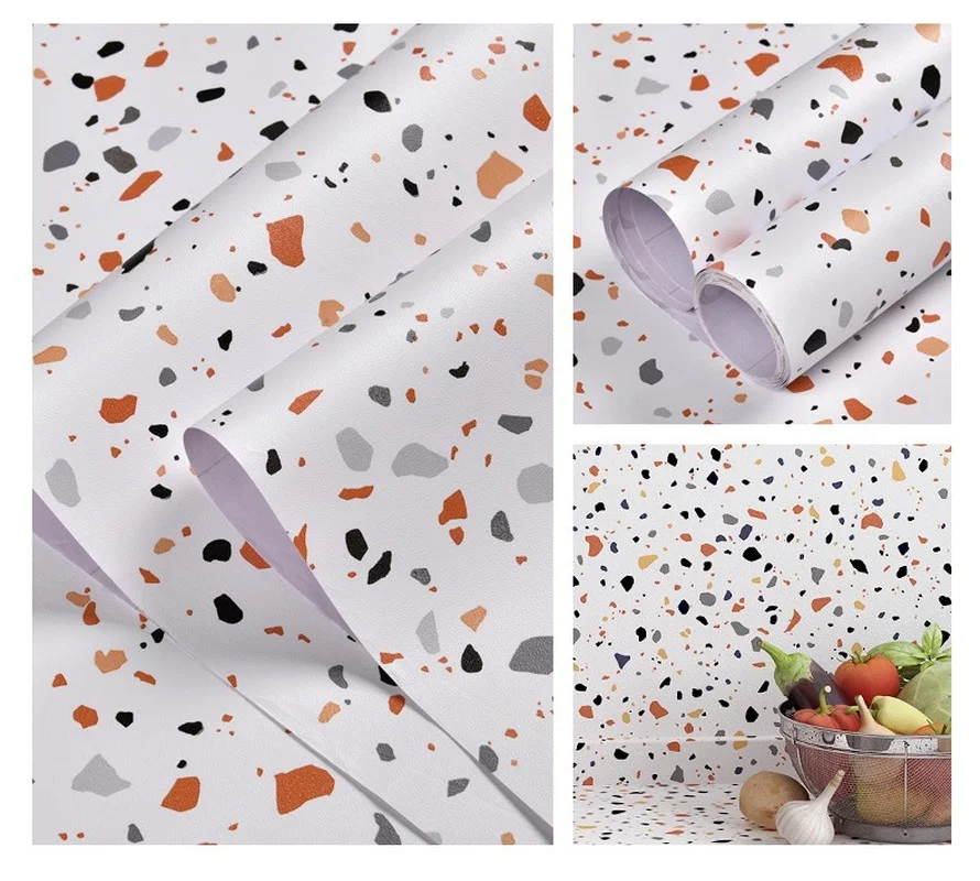 Modern PVC Self Adhesive Waterproof Wallpapers Terrazzo Peel and Stick Stickers for Kitchen Countertop Home Decals Wall Stickers 3