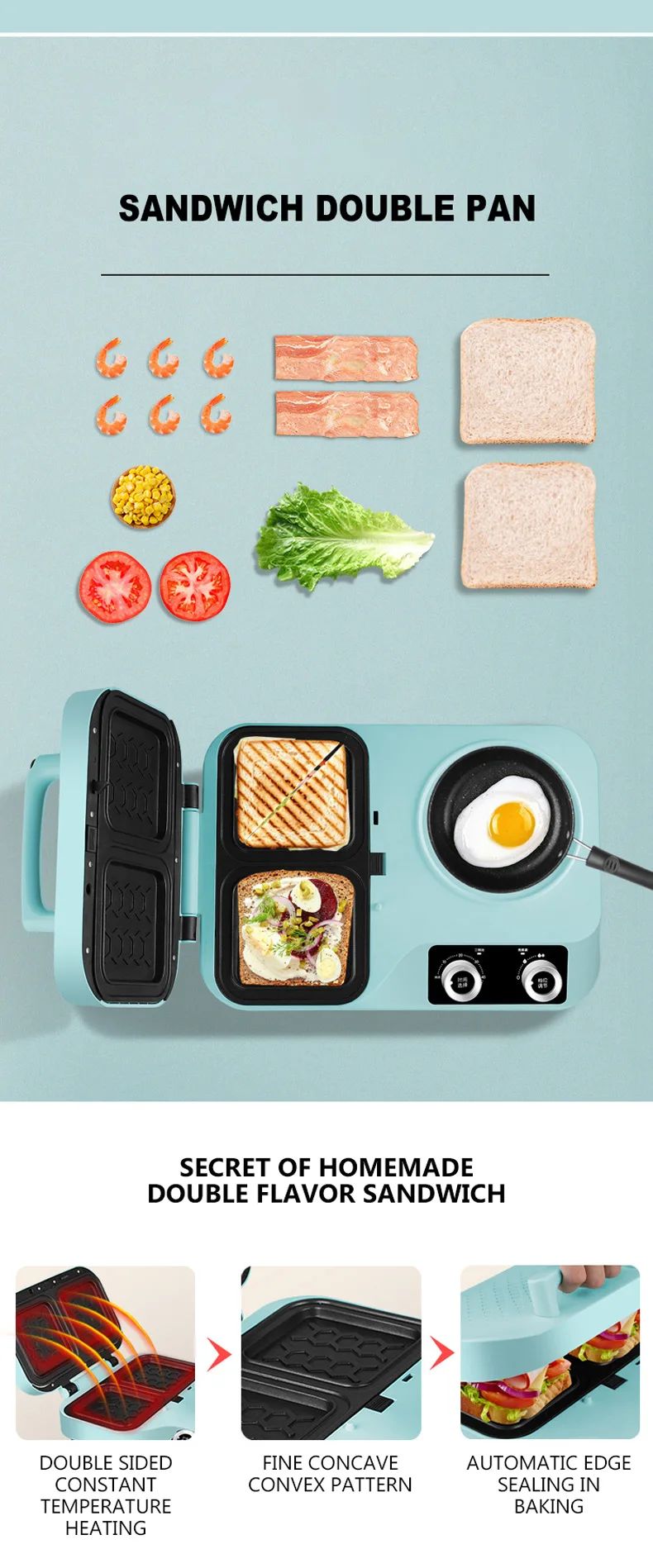 Description Picture 5 of itemMultifunctional Breakfast Machine Sandwich Maker Small Household Waffle Toast Bread Making Machine