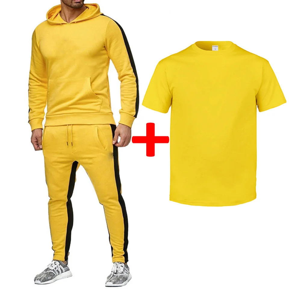 Yellow OIMG спортивный свитер для отдыха+ спортивные штаны+ футболки, комплекты из 3 предметов, флисовая толстовка с капюшоном, мужской спортивный костюм, принт, сделай сам, логотип, текстовое изображение - Цвет: Yellow