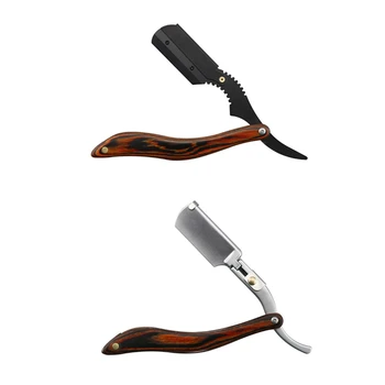 

Wooden Handle Manual Oil Head Folding Razor Vintage Hairdressing Folding Shaver Holder for Men #11