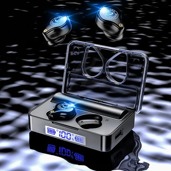 

DaoLxi Wireless Bluetooth Headphone IPX7 Waterproof Touch Control Earbuds TED Electricity Display Earphone 3600mAh Charging Case