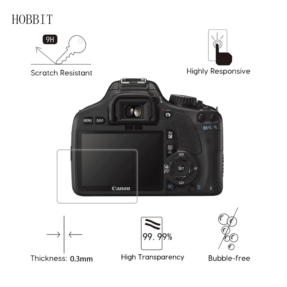 2 упаковки для Canon EOS 550D/EOS 60D 0,3 мм 2.5D 9H прозрачная защитная пленка из закаленного стекла для цифровой камеры с защитой от царапин