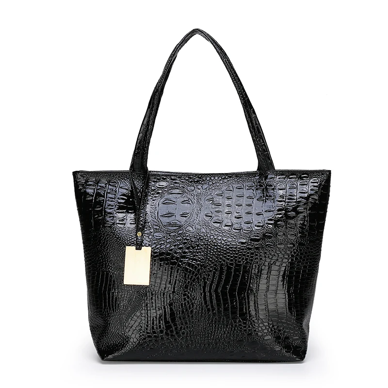 Black Croc Printed Gold Chains Shoulder Bags