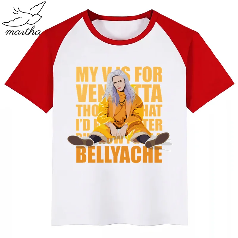 BoysGirls Billie Eilish/футболка с мультяшным принтом детская забавная одежда детская летняя футболка с короткими рукавами для малышей