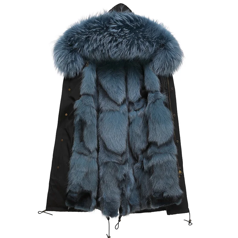 

LOUE Real Fox Fur with Rabbit Detachable Liner Parka Winter Black Jacket Coats Thick Parkas Real Red Fox Collar Hooded Outwear