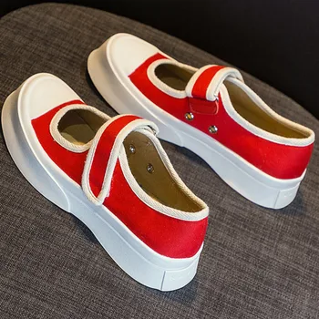 

Women Chunky Platform Sneakers Red Designers Canvas Shoes Fashion Vulcanized Shoes Round Toe Casual Shoes Woman Sneaker 2020