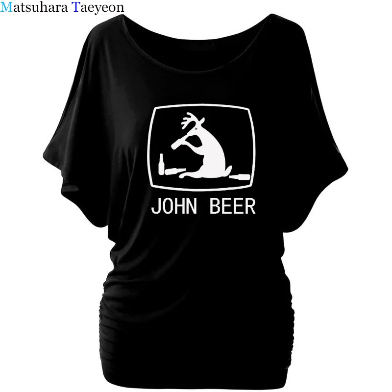 

Hip-Hop Splicing Tee Tops ShirtJohn Beer John Deer Funny Logo T-Shirt Women Crew Neck Regular Short Sleeve plus size