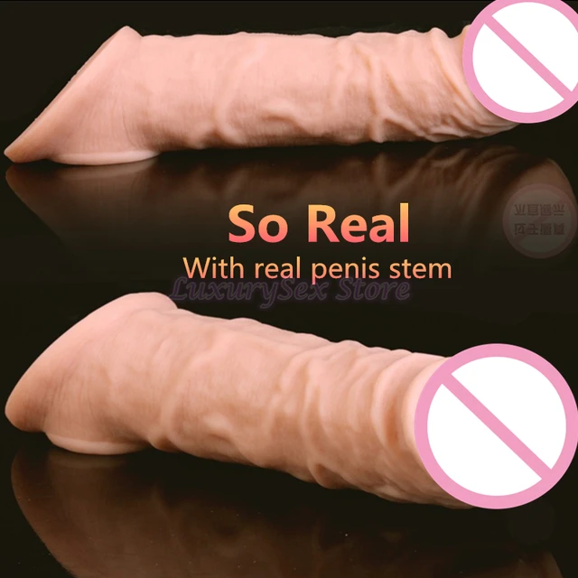 Reusable Penis Sleeve Extender Realistic Penis Condom Silicone Extension Sex Toy for Men Cock Enlarger Condom Sheath Delay 4