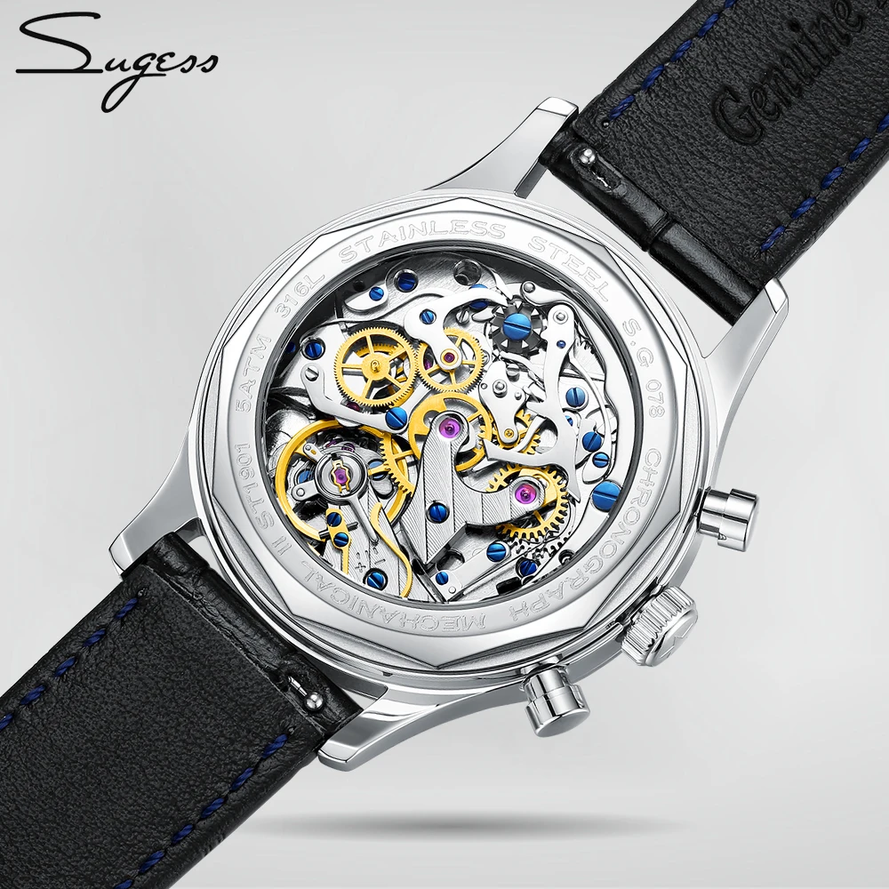 Sugess 1963 Chronograph Mechanical Seagull Movement st1901 Swan neck Watch Men Sapphire 40mm Metal bracelet Watches Mens 2020