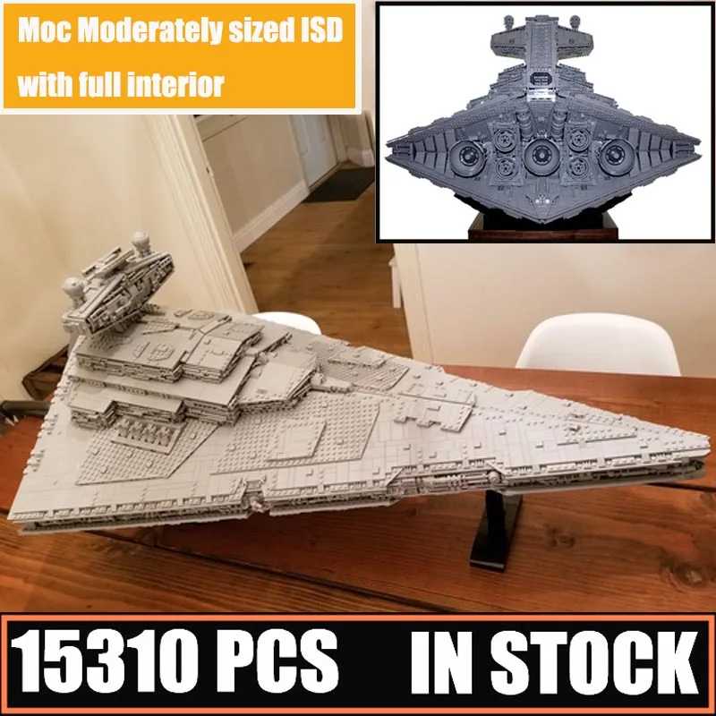 MOC-9018 имперский Звездный Разрушитель среднего размера ISD с полным интерьером 15310 шт Звездные войны модель строительные блоки игрушки - Цвет: MOC-9018